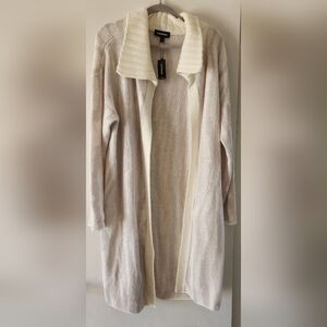 NWT Express Long Cardigan Sweater Cream with Subtle Lavendar Animal Print Size M